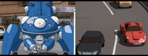 Cel-shaded CGI tanks and cars from the series