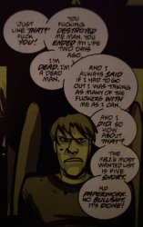 A scan from Powers volume 2, issue #12. Art by Mike Avon Oeming, dialogue by Brian Michael Bendis. Copyright Marvel Comics 2005.