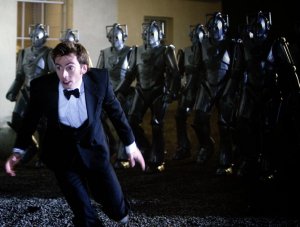 The Doctor, running away from some blokes in metal suits