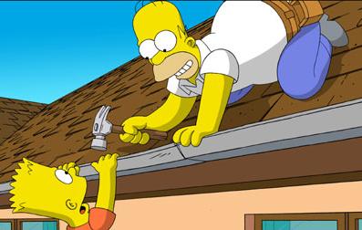 Homer and Bart repair the roof